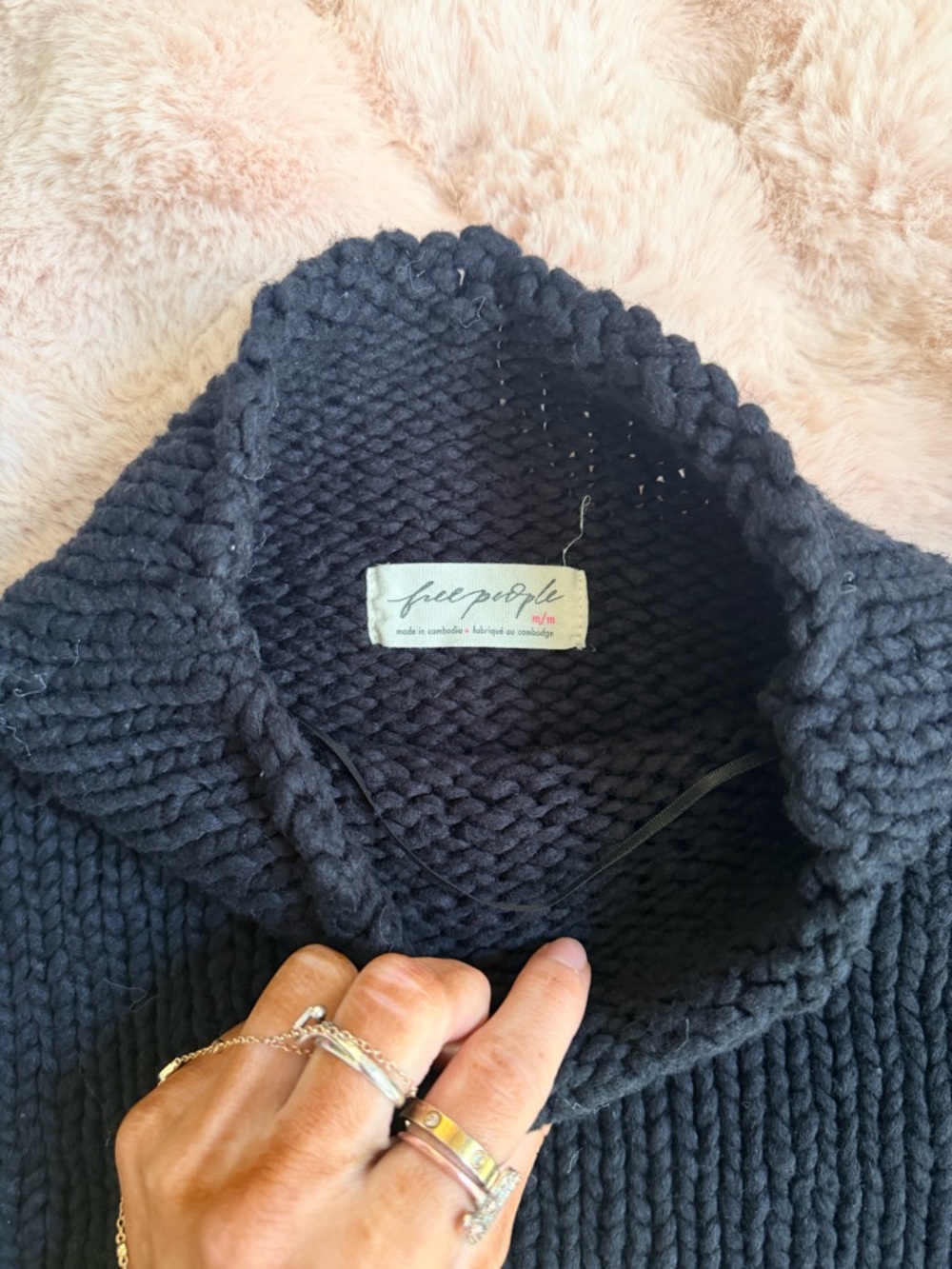 Free People Black Opal Rollneck Chunky Knit Sweater - Cozy Women's Pullover - Picture 4 of 6